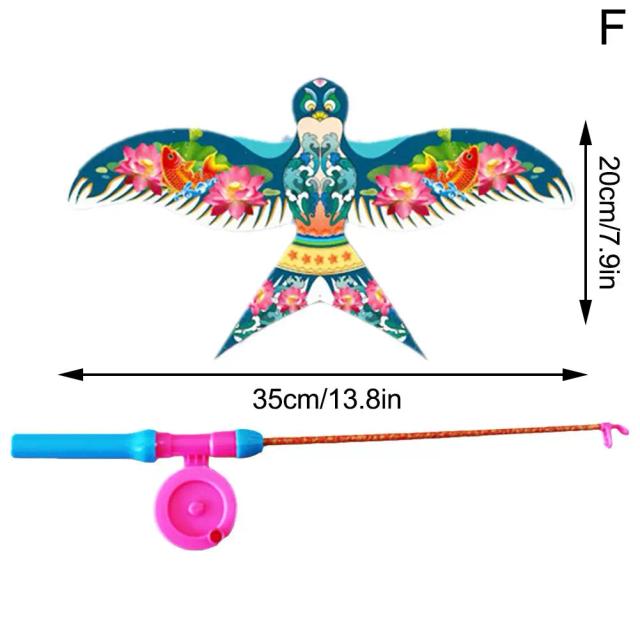 Crianças kite brinquedo dos desenhos animados águia dobrável mini brinquedos de plástico kite freio de mão vara de pesca borboletas para crianças brinquedo ao ar livre para diversão
