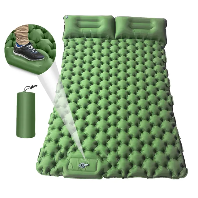 Colchão Inflável para Acampamento com Travesseiro e Almofada, Ideal para 2 Pessoas - 196x125x9cm, Inflagem Rápida e Portátil