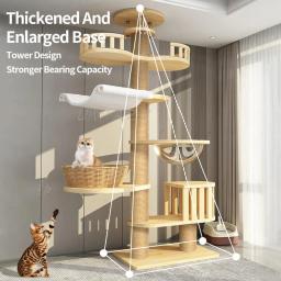 Multi-Nível Teto Cat Tree Prateleira, Escalada de Madeira Quadro, Arranhar Post, Sisal Pilar, Moer Patas, Jumping Plataforma, Perch Torre - Image 3