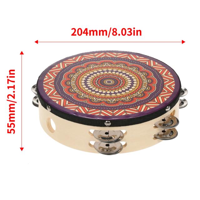 Tamborim de Madeira com Jingles e Pratos Metálicos - Conjunto de 16 Peças em Tamanhos Variados: 10", 8", 7"