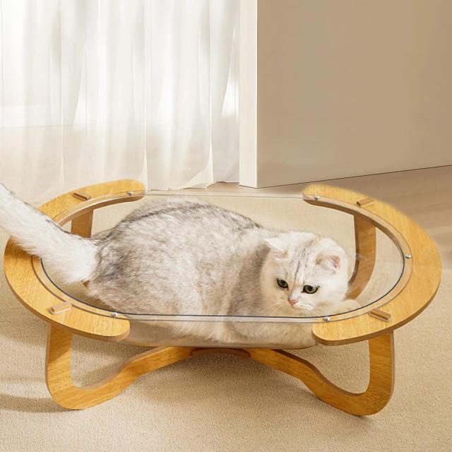 Cápsula Espacial Transparente para Gatos: Cama Confortável com Suporte de Madeira Estável para Ambientes Internos