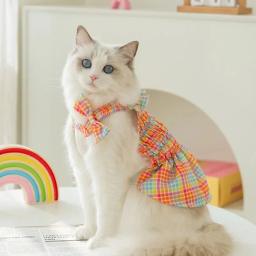Vestidos xadrez listrados com arco para gatos, Pet Clothes, Puppy Princess Dress, Kitten Dog Sphynx Clothing - Image 5
