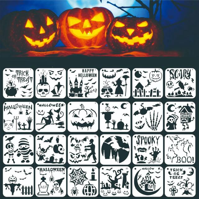 Kit Criativo de Estênceis para Halloween: 24 Projetos Reutilizáveis de Arte em Madeira, Tecido e Papel para Pintura DIY