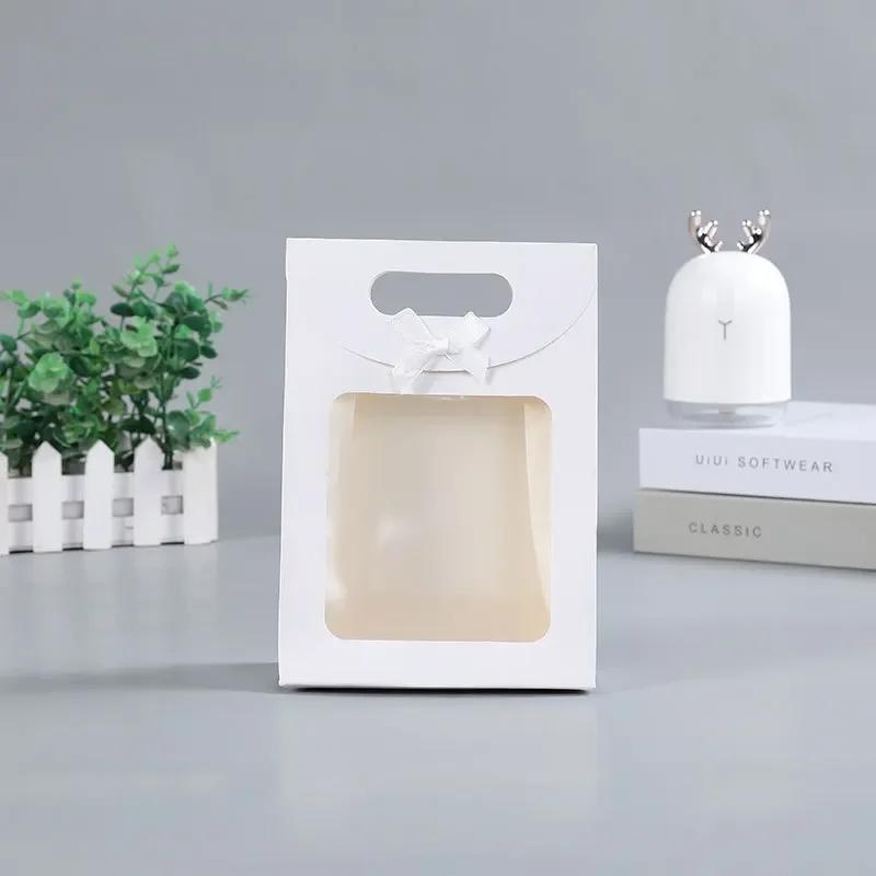 Sacos de presente com janela clara, saco de papel Kraft com alça, doces, biscoitos, bolo, caixa de embalagem, Eid Mubarak, preto, branco, 12pcs - Image 1