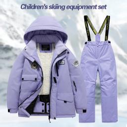 Terno de esqui infantil, conjunto masculino e feminino com roupas de esqui grossas, impermeáveis e quentes para vila de neve, para crianças grandes e bebês - Image 1