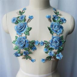 Bordado vestido laço tecido colar costurar patches, 3d flores, vermelho, rosa, azul, roxo, decoração do casamento, DIY, 2pcs - Image 4
