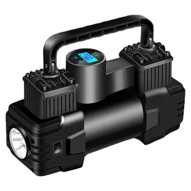 Bomba Inflável Automática com Manômetro e Luz LED - Compressor de Ar Portátil de Metal, Cilindro Duplo Heavy Duty 12V 150PSI