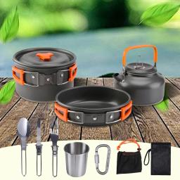 Kit De Panelas De Acampamento Leve Dobrável, Chaleira, Panela, Utensílios Portáteis, Louça De Piquenique De Alumínio, Churrasco, Caminhadas, Viagem - Image 2