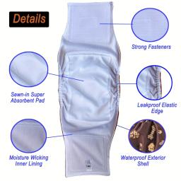 Fralda lavável para cães, calcinha sanitária reutilizável para animais de estimação, Nappy Belly Band Wrap para incontinência e treinamento de cães - Image 5