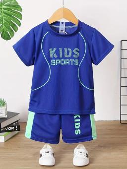 Conjunto de roupas para bebê menino e menina, camiseta respirável com carta impressa, top e shorts, fatos de treino para crianças, 2 partes - Image 1