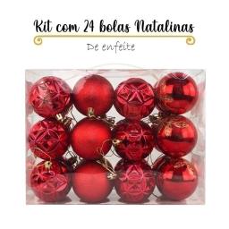 Kit Bolinhas de Enfeite de Natal para Decoração Pendurar 24 Unidades 6cm - Vermelho - Image 2