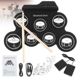 Conjunto de Bateria Eletrônica Portátil para Iniciantes, Prática Drum Pad, Dobrável Silicone Jazz Drum, Party Disco Music com Pedal, Drum Sticks, USB - Image 5