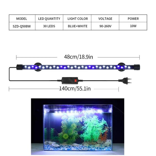 Iluminação LED Subaquática à Prova D'Água para Aquários e Plantas - Lâmpada Clip de 58cm com Plugue 110V/220V