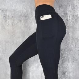 Calças de ioga elásticas para mulheres, leggings fitness, calças corrida, roupas esportivas, plus size, calças esportivas, bolsos, ginásio - Image 2