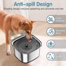Tigela de comida para cães antirrespingos de grande capacidade, tigelas de aço inoxidável, bebedouro para cães e gatos, 3000ml - Image 2
