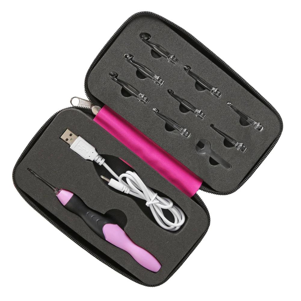 Agulhas de tricô Conjunto de ferramentas de costura DIY Weaving Sweater Tools, LED Light Up Crochet Hooks, USB 9 em 1 - Image 1