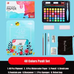 63 Pcs Aquarela Tinta Kit para Crianças 48 Cores Pigmento Pintura Set Com Escova & Aquarela Papel arte suprimentos - Image 6