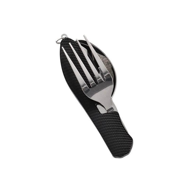 Aço inoxidável Folding Pocket Cutelaria, Camping Utensílios, Caminhadas Kits, Kits de Sobrevivência, Viagem, 4 em 1 - Image 1