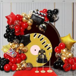 134 peças conjunto de guirlanda de balão preto vermelho dourado festa de teatro, aniversário, casamento e prêmios noturnos de filmes decoração de eventos - Image 1