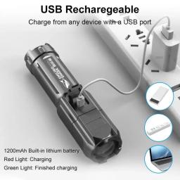 Lanterna Tática LED Poderosa, 100000 Lumen, USB Recarregável, 18650 Impermeável, Zoom, Caça, Pesca - Image 6
