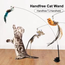 Handfree Bird Feather Cat Wand com Bell, poderosa ventosa, brinquedos interativos para gatos, gatinho, caça, exercício, produtos para animais - Image 1