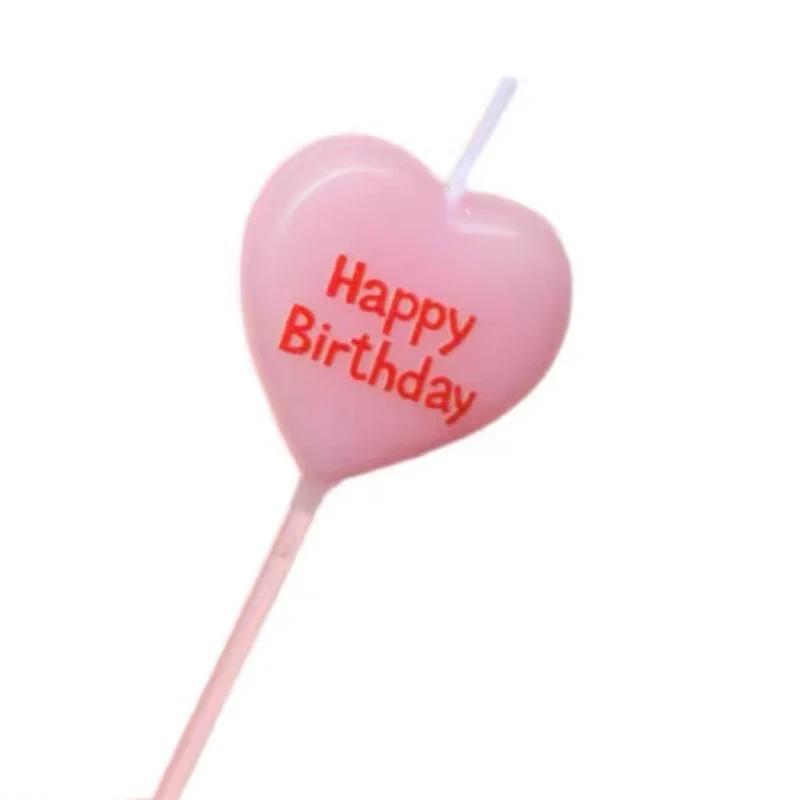 Vela carta feliz para decoração do bolo, amor rosa, festa romântica, 5pcs - Image 1