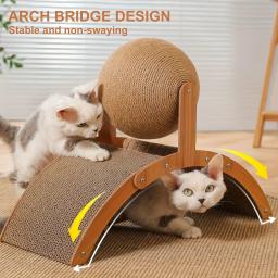 Deluxe Cat Wooden Scratching Pad, Space Saving Vertical, design em arco com bola de sisal interativo, papelão resistente, condomínio, 1pc - Image 6