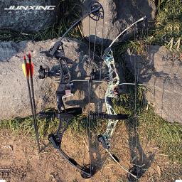 Arco e flecha conjunto junxing composto arco liga de tiro com arco 35-55lbs polia ajustável arco composto caça caça alvo pesca caça - Image 3