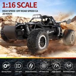 Carros RC 1:16 2WD Off-Road RC Truck All Terrain 2.4G Carro RC elétrico de alta velocidade 20 km/h Carro com controle remoto com luzes LED Brinquedo infantil - Image 2