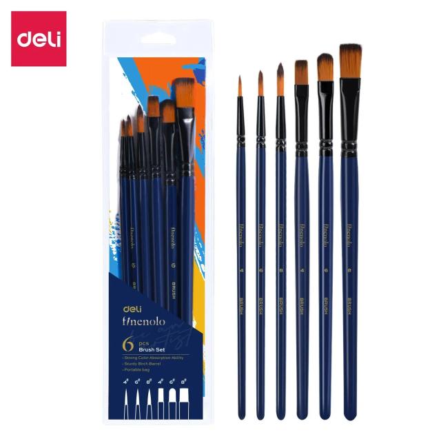 Conjunto de 6 Pincéis Deli-Acrílico para Artistas com Suporte de Nylon Macio e Pincéis de Estilo Múltiplo em Azul