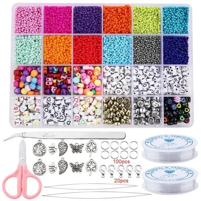 Kit de 20.000 Peças para Fabricação de Joias: Conjunto de Contas de Semente de 2mm, Vidro e Acessórios para DIY em Colares, Pulseiras e Anéis