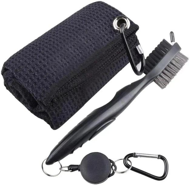 FINGER TEN Kit de Limpeza para Clubes de Golfe com Escova Dupla Face e Toalha