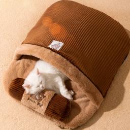 Saco de dormir quente removível para animais de estimação, meia cama fechada do gato, almofada do ninho do inverno com descanso, novo - Image 1