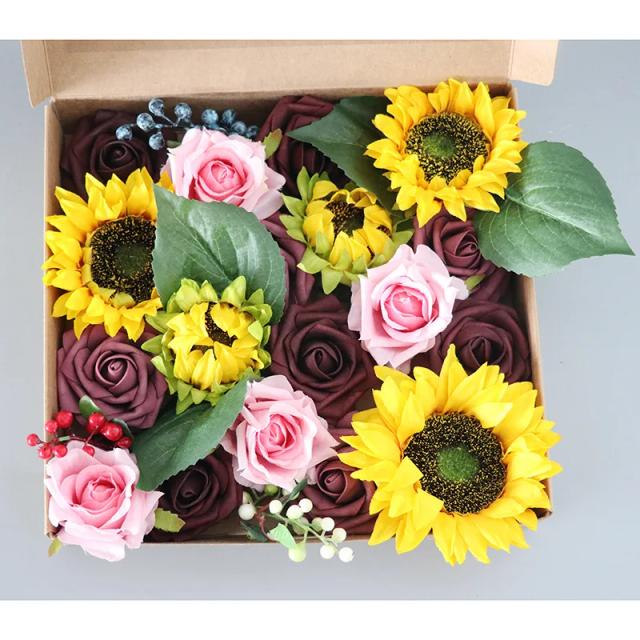 Caixa de Presente com Flores Artificiais para Banquetes, Aniversários, Dia dos Namorados e Decorações de Casamento e Mesa DIY