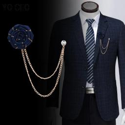 Broches de casamento para homens, arte de pano, broche artesanal de flor rosa, alfinete de lapela, corrente borla, acessórios masculinos, boutonniere do noivo - Image 5