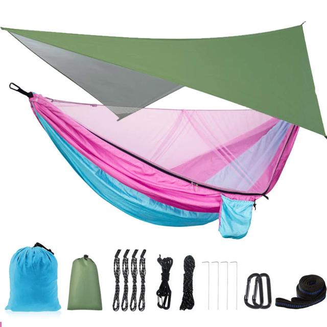 Rede de Acampamento Portátil com Lona Impermeável e Mosquiteiro para 1-2 Pessoas - Ideal para Viagens e Aventura ao Ar Livre