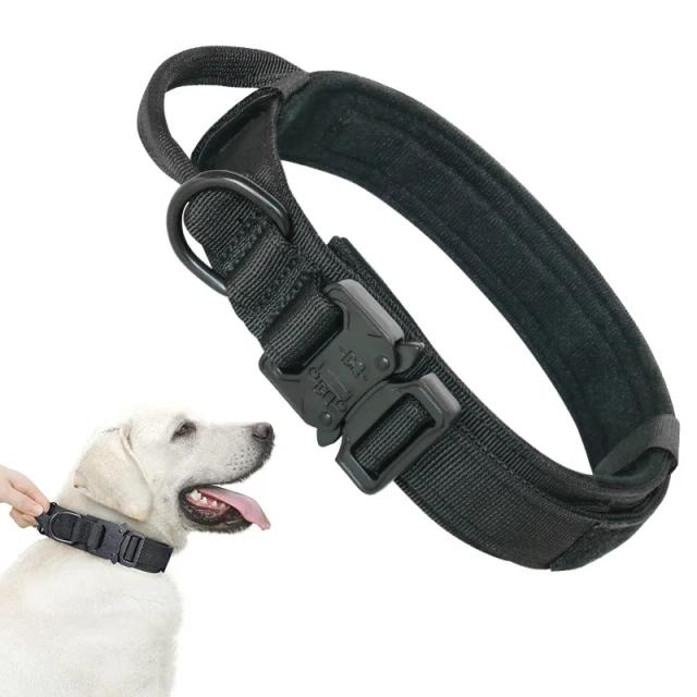 Coleira Tática de Nylon Ajustável e Durável com Alça para Cães Médios e Grandes