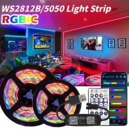 Fita LED com Controlo de Aplicações, RGB, WS2812B, Efeito de Perseguição, Bluetooth, Fita, Festa, Quarto, Cozinha, Decoração, 20m, 12LEDs/m - Image 1
