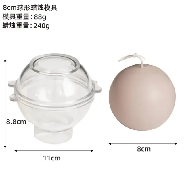 Molde Esférico de Vela de Plástico para Artesanato DIY - Kit Completo de Suprimentos para Fazer Velas, Ideal para Festas e Decoração de Casa, Tamanhos de 5 a 8 cm