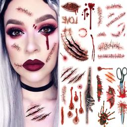 Halloween tatuagem temporária adesivos à prova dwaterproof água duradoura realista horror sangrenta cicatriz ferida festa diy corpo arte decoração adesivos - Image 2