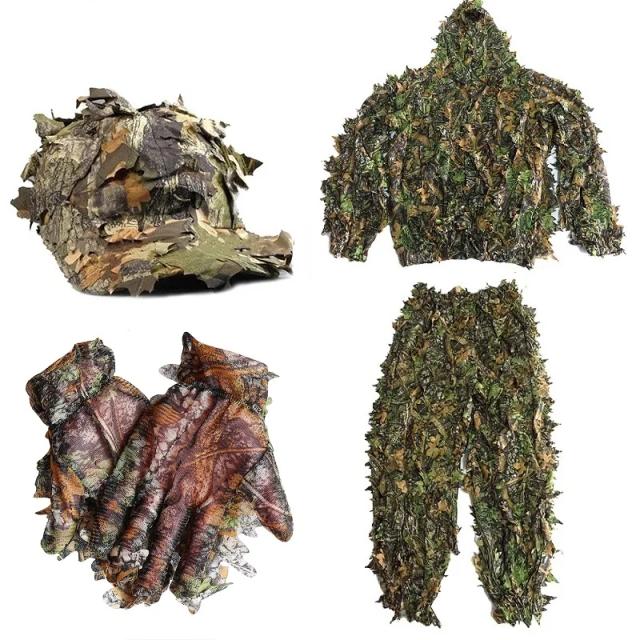 Camuflagem 3D para Caça: Ghillie Suit com Capuz Jungle e Luvas Respiráveis para Observação de Aves