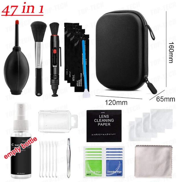 Conjunto Completo de Limpeza para Câmeras Digitais e Eletrônicos com 47 Peças - Limpador de Lentes, Ar Comprimido e Acessórios Essenciais