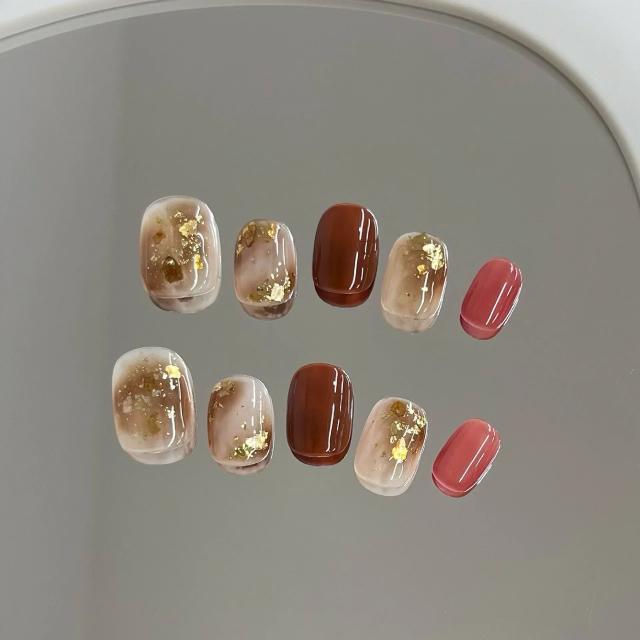 Unhas de Acrílico Falsas Artesanais com Efeito Laser e Olho de Gato - Conjunto com 10 Peças Coloridas e Estilosas