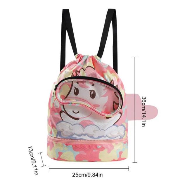Mochila Ajustável para Crianças: Ideal para Natação, Praia e Atividades ao Ar Livre com Compartimento Seco e Molhado