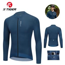 X-TIGER camisa de ciclismo masculina outono três bolsos reflexivo jaqueta ciclismo esporte mountain bike camisa ciclismo manga longa - Image 1