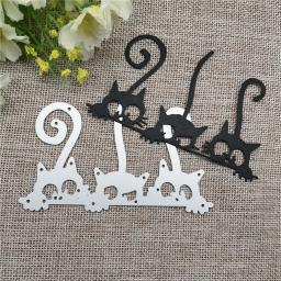 Três gato feliz quadro de corte de metal morre estênceis para diy scrapbooking decorativo gravando modelo de artesanato - Image 3