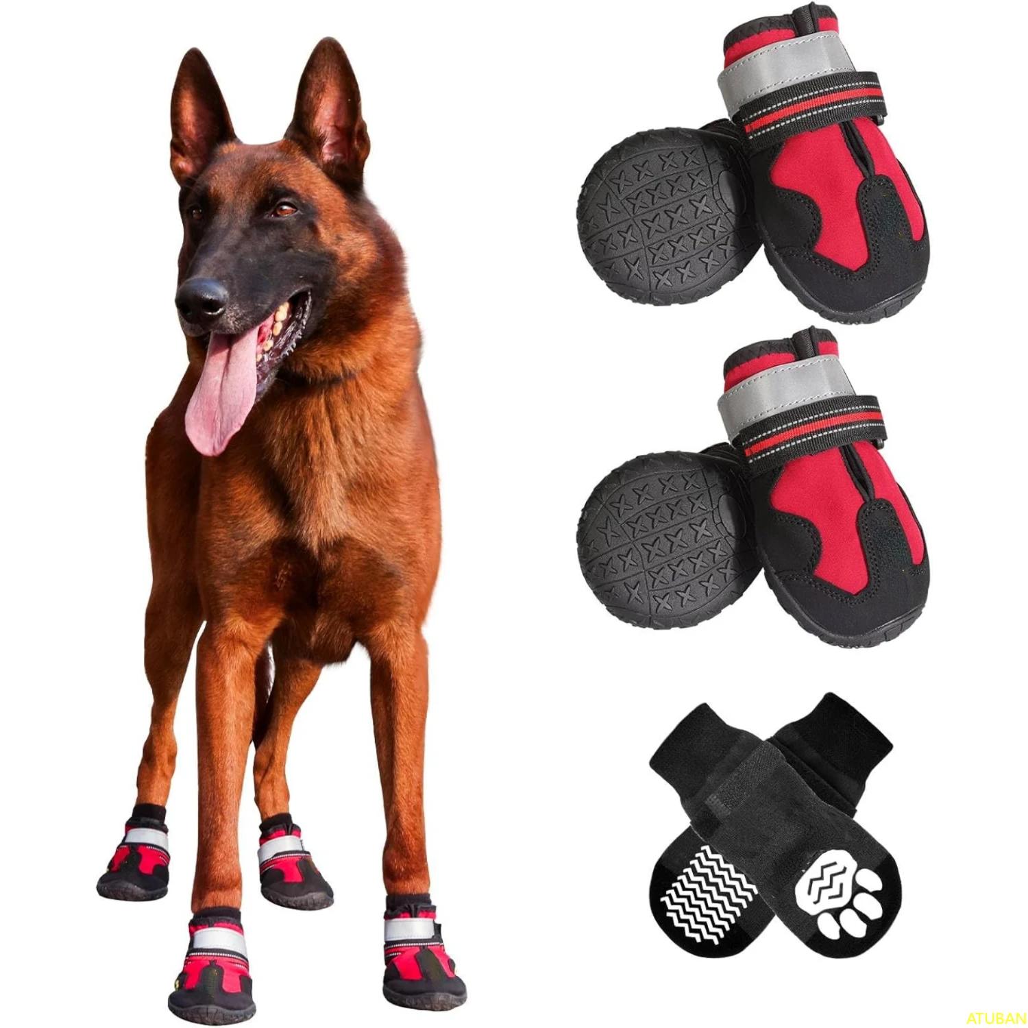 Sapatos para cães com meias antiderrapantes, Botas impermeáveis para cães, Correias reflexivas ajustáveis, Protetores de pata confortáveis, Respirável - Image 1