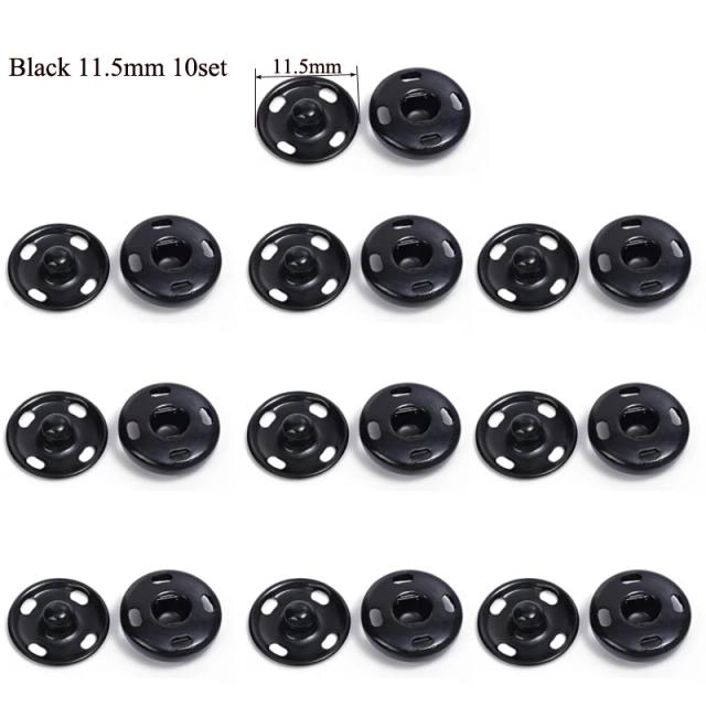 Conjuntos de Botões de Pressão Costurados em Metal - Disponíveis em Preto, Prata e Dourado, Tamanhos 10mm e 21mm, 10 a 50 Peças por Kit
