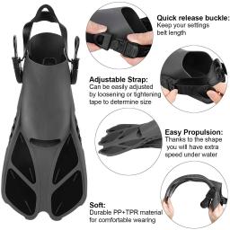 Ajustável Snorkel Swim Fins, Tamanho de Viagem, Curto, Adulto, Homens, Mulheres, Crianças, Open Heel Swimming Flippers, Snorkeling Diving - Image 5