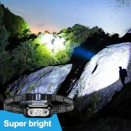 Portátil LED Sensor Farol, luz forte, USB recarregável, lanterna principal, ao ar livre, camping, pesca, lanterna de emergência - Image 2